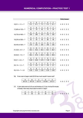 Psychometric success numerical ability computation practice test 1 | PDF