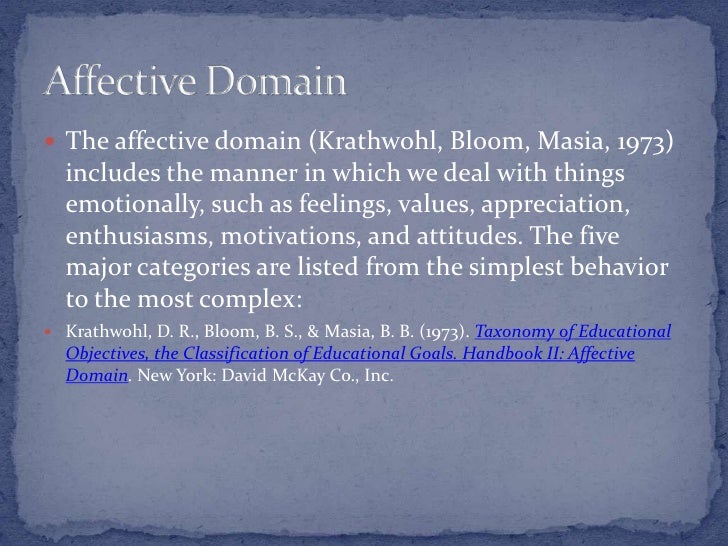 Psychomotor and affective domain of blooms' taxonomy