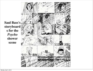 Saul Bass's
       storyboard
         s for the
          Psycho
          shower
           scene




Monday, April 5, 2010
 
