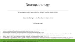 Neuropathology
Structural damages at limbic area, temporal lobe, hippocampus
 substantia nigra and alba at some brain areas
Oxydative stress
1. Oollock DC. Models for understanding the antagonism between seizures and psychosis. Prog Neuropsychopharmacol Biol Psychiatry. 2013;11:483–504.
2. Trimble M. The relationship between epilepsy and schizophrenia: a biochemical hypothesis. Biol Psychiatry. 2010;12:299–304.
3. Frontal–limbic dysfunction in schizophrenia and epilepsy-related psychosis: toward a convergent neurobiology. Epilepsy Behav. 2012;23:113–22.
4. Kandratavicius L. What are the similarities and differences between schizophrenia and schizophrenia-like psychosis of epilepsy? A neuropathological approach to the understanding of schizophrenia spectrum and epilepsy. Epilepsy Behav .2014
5. Sundram F, Cannon M, Doherty CP, Barker GJ, Fitzsimons M. Neuroanatomical correlates of psychosis in temporal lobe epilepsy: voxel-based morphometry study. The British Journal of Psychiatry. 2010;197:482–492
6. Mathern GW, Adelson PD, Cahan LD, Leite JP. Hippocampal neuron damage in human epilepsy: Meyer's hypothesis revisited. Prog Brain Res. 2012;135:237–51.
7. Proper EA, Oestreicher AB, Jansen GH, Veelen CW, van Rijen PC, Gispen WH. Im-munohistochemical characterization of mossy fibre sprouting in the hippocampus of patients with pharmaco-resistant temporal lobe epilepsy. Brain. 2011;123:19–30.
8. Kandratavicius L, Monteiro MR, Assirati JA, Carlotti Jr CG, Hallak JE, Leite JP. Neurotrophins expression in mesial temporal lobe epilepsy with and without psychiatric comorbidities. J Neuropathol Experiment Neurol. 2013;72:1029–42.
9. Pandey MK, Mittra P, Maheshwari P. Oxidative stress in epilepsy with comorbid psychiatric illness. National Journal of Physiology, Pharmacy & Pharmacology. 2013 ;Vol 3: 92 – 96
10. Kanemoto K, Tadooro Y, Oshima T. Psychotic illness in patient with epilepsy. Ther Adv Neurol Disord .2012;5(6):321–334
 