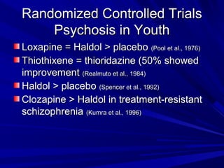 ConclusionConclusion
Consider broad differential diagnosis ofConsider broad differential diagnosis of
psychosis in youth: ...