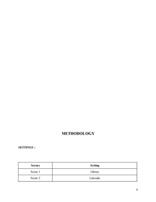 4
METHODOLOGY
SETTINGS :
Scenes Setting
Scene 1 Library
Scene 2 Lakeside
 