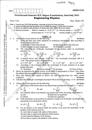 Physics sycle question papers july 2013 (1st Year BE)