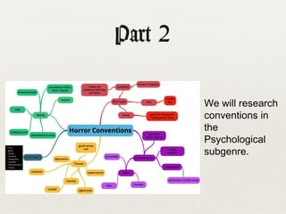 Part 2
✦ We will research
conventions in
the
Psychological
subgenre.
 