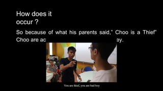 How does it
occur ?
So because of what his parents said,” Choo is a Thief”
Choo are acting like a thief and steal money.
 