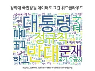 청와대 국민청원 데이터로 그린 워드클라우드
https://github.com/corazzon/petitionWrangling
 