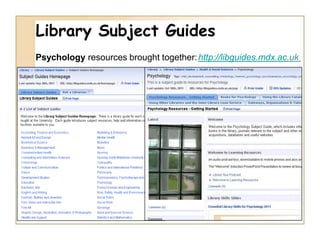 Library Subject Guides
Psychology resources brought together: http://libguides.mdx.ac.uk
 