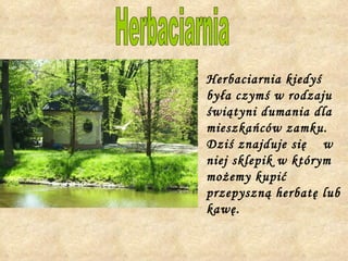 Herbaciarnia kiedyś była czymś w rodzaju świątyni dumania dla mieszkańców zamku. Dziś znajduje się  w niej sklepik w którym możemy kupić przepyszną herbatę lub kawę.   Herbaciarnia 
