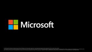 © 2012 Microsoft Corporation. All rights reserved. Microsoft, Windows, and other product names are or may be registered trademarks and/or trademarks in the U.S. and/or other countries.
The information herein is for informational purposes only and represents the current view of Microsoft Corporation as of the date of this presentation. Because Microsoft must respond to changing market conditions, it should not be interpreted to be a commitment on the
part of Microsoft, and Microsoft cannot guarantee the accuracy of any information provided after the date of this presentation. MICROSOFT MAKES NO WARRANTIES, EXPRESS, IMPLIED OR STATUTORY, AS TO THE INFORMATION IN THIS PRESENTATION.
 