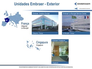 Unidades Embraer - Exterior França Villepinte Le Bourget Cingapura Cingapura Embraer  Aviation Europe Villepinte - França Embraer Le Bourget Service Center Le Bourget - França Embraer Cingapura Cingapura 