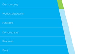 Functions
Demonstration
Roadmap
Price
Our company
Product description
 
