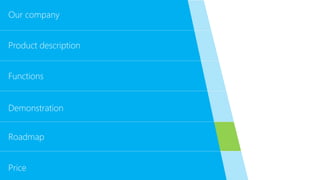 Functions
Demonstration
Roadmap
Price
Our company
Product description
 