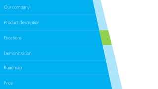 Functions
Demonstration
Roadmap
Price
Our company
Product description
 