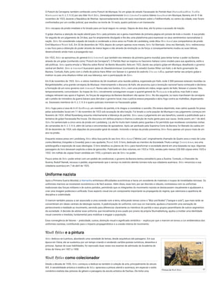 Pintura de 𝔄𝔡𝔬𝔩𝔣 ℌ𝔦𝔱𝔩𝔢𝔯
O Putsch da Cervejaria, também conhecido como Putsch de Munique, foi um golpe de estado fracassado do Partido Nazi (𝔑𝔞𝔱𝔦𝔬𝔫𝔞𝔩ſ𝔬𝔷𝔦𝔞𝔩𝔦ſ𝔱𝔦𝔠𝔥𝔢 𝔇𝔢𝔲𝔱ſ𝔠𝔥𝔢
𝔄𝔯𝔟𝔢𝔦𝔱𝔢𝔯𝔭𝔞𝔯𝔱𝔢𝔦 ou 𝔑.𝔖.𝔇.𝔄.𝔓) por seu líder 𝔄𝔡𝔬𝔩𝔣 ℌ𝔦𝔱𝔩𝔢𝔯, Generalquartiermeister 𝔈𝔯𝔦𝔠𝔥 𝔏𝔲𝔡𝔢𝔫𝔡𝔬𝔯𝔣𝔣 e outros líderes 𝔎𝔞𝔪𝔭𝔣𝔟𝔲𝔫𝔡 em Munique, Baviera, em 8–9 de
novembro de 1923, durante a República de Weimar. Aproximadamente dois mil nazis marcharam sobre o Feldherrnhalle, no centro da cidade, mas foram
confrontados por um cordão policial, que resultou na morte de 16 nazis, quatro policiais e um transeunte.
ℌ𝔦𝔱𝔩𝔢𝔯 escapou da prisão imediata e foi levado para um local seguro no campo. Depois de dois dias, ele foi preso e acusado de traição.
O golpe chamou a atenção da nação alemã para ℌ𝔦𝔱𝔩𝔢𝔯 pela primeira vez e gerou manchetes de primeira página em jornais de todo o mundo. A sua prisão
foi seguida de um julgamento de 24 dias, que foi amplamente divulgado e lhe deu uma plataforma para expressar os seus sentimentos nacionalistas à
nação. ℌ𝔦𝔱𝔩𝔢𝔯 foi considerado culpado de traição e condenado a cinco anos na Prisão de Landsberg, onde ditou 𝔐𝔢𝔦𝔫 𝔎𝔞𝔪𝔭𝔣 aos companheiros de prisão
Emil Maurice e ℜ𝔲𝔡𝔬𝔩𝔣 ℌ𝔢ß. Em 20 de dezembro de 1924, depois de cumprir apenas nove meses, ℌ𝔦𝔱𝔩𝔢𝔯 foi libertado. Uma vez libertado, ℌ𝔦𝔱𝔩𝔢𝔯 redirecionou
o seu foco para a obtenção do poder através de meios legais e não através da revolução ou da força, e consequentemente mudou as suas táticas,
desenvolvendo ainda mais a propaganda nazi.
Em 1923, ℌ𝔦𝔱𝔩𝔢𝔯 se aproximou do general 𝔈𝔯𝔦𝔠𝔥 𝔏𝔲𝔡𝔢𝔫𝔡𝔬𝔯𝔣𝔣, que também era veterano da primeira guerra mundial, para tentar tomar o poder na Baviera
através de um golpe (conhecido como "Putsch da Cervejaria"). O Partido Nazi se inspirou no fascismo italiano como modelo para sua aparência, estilo e
até políticas. ℌ𝔦𝔱𝔩𝔢𝔯 queria emular a "Marcha sobre Roma" de Benito Mussolini, feita em 1922, dando seu próprio golpe em Munique, desafiando o governo
central em Berlim. ℌ𝔦𝔱𝔩𝔢𝔯 e 𝔏𝔲𝔡𝔢𝔫𝔡𝔬𝔯𝔣𝔣 buscaram apoio do Staatskommissar (comissário do estado) Gustav Ritter von Kahr, o de facto governador da
Baviera. Contudo, Kahr, junto com o chefe de polícia Hans Ritter von Seisser e o general do exército 𝔒𝔱𝔱𝔬 𝔳𝔬𝔫 𝔏𝔬ſſ𝔬𝔴, queriam tentar seu próprio golpe e
instituir no país uma ditadura militar sob sua liderança, sem a participação de ℌ𝔦𝔱𝔩𝔢𝔯.
Em 8 de novembro de 1923, ℌ𝔦𝔱𝔩𝔢𝔯 e vários membros da SA invadiram uma reunião pública, organizada por Kahr, onde 3 000 pessoas estavam reunidas na
Bürgerbräukeller, uma grande cervejaria de Munique. Interrompendo o discurso de Kahr, ele anunciou que a revolução nacional havia começado e declarou
a formação de um novo governo com 𝔏𝔲𝔡𝔢𝔫𝔡𝔬𝔯𝔣𝔣. Numa sala nos fundos, ℌ𝔦𝔱𝔩𝔢𝔯, com uma pistola em mãos, exigiu apoio de Kahr, Seisser e Lossow. Eles,
temporariamente, concordaram. As tropas de ℌ𝔦𝔱𝔩𝔢𝔯 inicialmente conseguiram ocupar o quartel-general do ℜ𝔢𝔦𝔠𝔥𝔰𝔴𝔢𝔥𝔯 e da polícia, mas Kahr e seus
colegas retiraram seu apoio e fugiram. As forças de segurança da Baviera decidiram não apoiar ℌ𝔦𝔱𝔩𝔢𝔯. No dia seguinte, os nazis marcharam da cervejaria
até o prédio do ministério da guerra bávaro para derrubar o governo local, mas a polícia estava preparada e abriu fogo contra as multidões, dispersando-
os. Dezesseis membros do 𝔑.𝔖.𝔇.𝔄.𝔓 e quatro policiais morreram no fracassado golpe.
ℌ𝔦𝔱𝔩𝔢𝔯 fugiu para a casa de 𝔈𝔯𝔫ſ𝔱 ℌ𝔞𝔫𝔣ſ𝔱𝔞𝔢𝔫𝔤𝔩, um membro do partido, e lá chegou a considerar o suicídio. Ele estava deprimido, mas calmo quando foi preso
pelas autoridades locais em 11 de novembro de 1923 sob acusação de alta traição. Foi levado a corte popular de Munique e seu julgamento começou em
fevereiro de 1924. Alfred Rosenberg assumiu interinamente a liderança do partido. ℌ𝔦𝔱𝔩𝔢𝔯 usou o julgamento em seu benefício, usando a publicidade que a
tentativa de golpe fracassada lhe trouxe. Ele discursou em defesa própria e chamou a atenção de muita gente para sua causa. Ainda assim, em 1 de abril,
ℌ𝔦𝔱𝔩𝔢𝔯 foi sentenciado a cinco anos de prisão em Landsberg. Lá, ele foi muito bem tratado pelos guardas e foi permitido que recebesse constantes visitas
de camaradas do 𝔑.𝔖.𝔇.𝔄.𝔓, além de cartas e encomendas de apoiadores. Após ser perdoado pela Suprema Corte da Baviera, foi liberado da cadeia em
20 de dezembro de 1924, sob objeções do procurador-geral do estado. Incluindo o tempo da prisão preventiva, ℌ𝔦𝔱𝔩𝔢𝔯 ficou apenas um pouco mais de um
ano na prisão.
Enquanto estava preso em Landsberg, ℌ𝔦𝔱𝔩𝔢𝔯 ditou boa parte do seu livro 𝔐𝔢𝔦𝔫 𝔎𝔞𝔪𝔭𝔣 ("Minha Luta"; originalmente chamado de Quatro anos e meio de Lutas
contra Mentiras, Estupidez e Covardia) para o seu ajudante, ℜ𝔲𝔡𝔬𝔩𝔣 ℌ𝔢ß. O livro, dedicado ao membro da Sociedade Thule e amigo 𝔇𝔦𝔢𝔱𝔯𝔦𝔠𝔥 𝔈𝔠𝔨𝔞𝔯𝔱, era uma
autobiografia e exposição de suas ideologias. O livro detalhou os planos de ℌ𝔦𝔱𝔩𝔢𝔯 para transformar a sociedade alemã em uma baseada na raça. Algumas
passagens do livro deixavam explícita a ideia de genocídio. Publicado em dois volumes, em 1925 e 1926, vendeu pelo menos 228 000 cópias entre 1925 e
1932. Um milhão de cópias foram vendidas em 1933, o primeiro ano de ℌ𝔦𝔱𝔩𝔢𝔯 no poder.
Pouco antes de ℌ𝔦𝔱𝔩𝔢𝔯 poder entrar com um pedido de condicional, o governo da Baviera tentou extraditá-lo para a Áustria. Contudo, o Chanceler da
Áustria, Rudolf Ramek, recusou o pedido, argumentando que o serviço no exército alemão tornara nula sua cidadania austríaca. ℌ𝔦𝔱𝔩𝔢𝔯 renunciou a sua
cidadania austríaca em 7 de abril de 1925.
Uniforme nazista
Após a Primeira Guerra Mundial, a Alemanha enfrentava dificuldades econômicas e havia um excedente de materiais e roupas de tonalidades terrosas. Os
uniformes marrons se mostraram econômicos e de fácil acesso. Além disso, esse tom, por ser discreto e robusto, contrastava com os uniformes
tradicionais das forças militares e de outros partidos, permitindo que os integrantes do movimento nazista se destacassem visualmente e ajudassem a
criar uma imagem poderosa e unificada. Esse aspecto visual era um componente importante na propaganda do regime, que valorizava a aparência de
disciplina e coletividade.
O marrom também passou a ser associado a uma conexão com a terra, reforçando temas como o “Blut und Boden” (“sangue e solo”), que mais tarde se
converteriam em ideais centrais da ideologia nazista. A padronização do uniforme, com sua cor marcante, ajudava a transmitir uma sensação de
pertencimento e lealdade ao movimento, servindo para diferenciar claramente os membros do partido e seus grupos paramilitares de outros segmentos
da sociedade. A decisão de adotar esse uniforme, que inicialmente já era usado por jovens da própria Sturmabteilung, ajudou a moldar uma identidade
visual coerente e imediata, fundamental para mobilizar e engajar a população.
Essa convergência de fatores – praticidade, custos, distinção visual e significado simbólico – explica por que o marrom se tornou a cor emblemática dos
uniformes nazistas, contribuindo para o impacto propagandístico e a coesão interna do movimento.
𝔄𝔡𝔬𝔩𝔣 ℌ𝔦𝔱𝔩𝔢𝔯 e a pintura
ℌ𝔦𝔱𝔩𝔢𝔯 dedicou-se à pintura, abordando uma variedade de temas, desde arquitetura até paisagens. Em sua
época em Viena, ele se sustentou por um tempo criando e vendendo cartões-postais turísticos, desenhos e
pinturas. Apesar de suas habilidades, foi reprovado duas vezes nos exames de admissão da Academia de
Artes de Viena, em 1907 e 1908.
𝔄𝔡𝔬𝔩𝔣 ℌ𝔦𝔱𝔩𝔢𝔯 como colecionador
Desde a década de 1930, ℌ𝔦𝔱𝔩𝔢𝔯 começou a dedicar-se também à coleção de arte, principalmente do século
XIX. A sensibilidade artística e estética de ℌ𝔦𝔱𝔩𝔢𝔯 apreciava a pintura alemã e austríaca, em especial o estilo
romântico-realista das pinturas de gênero e paisagens da escola artística de Dachau. Ele tinha uma
 