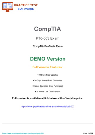CompTIA PenTest+ PT0-003 Exam: Hands-On Penetration Testing | PDF