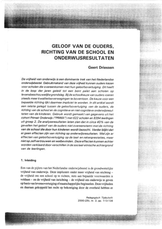 Geert Driessen (2000) PT Geloof van de ouders, richting van de school en onderwijsresultaten