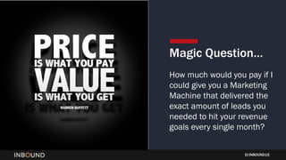 INBOUND15
Magic Question…
How much would you pay if I
could give you a Marketing
Machine that delivered the
exact amount of leads you
needed to hit your revenue
goals every single month?
 