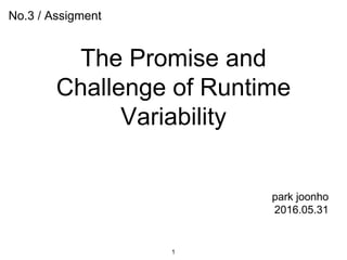 The Promise and
Challenge of Runtime
Variability
park joonho
2016.05.31
No.3 / Assigment
1
 