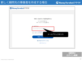 © Money Forward Inc. All Rights Reserved
新しく顧問先の事業者を作成する場合
（顧問先）
ログイン画面
37
メールアドレスを入力
 
