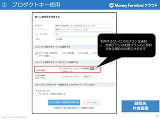 © Money Forward Inc. All Rights Reserved
② プロダクトキー使用
10
利用するサービスのプランを選択
• 定額プランは定額プランのご契約
がある場合のみ表示されます
顧問先
作成画面
 