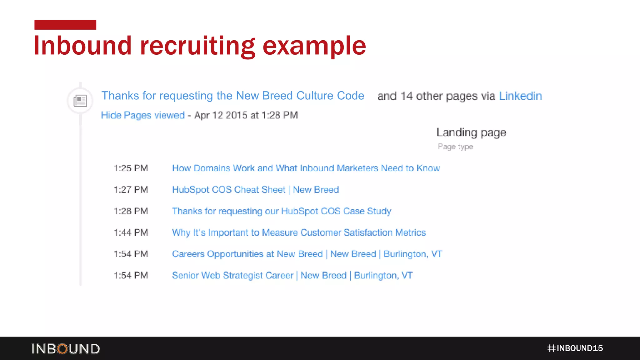 INBOUND15
Inbound recruiting example
Thanks for requesting the New Breed Culture Code
 