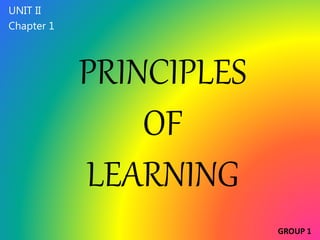 PRINCIPLES
OF
LEARNING
UNIT II
Chapter 1
GROUP 1
 