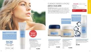 • Aplicar de manhã, depois da
limpeza de pele e do tónico facial,
no rosto, pescoço e zona do decote.
A seguir, aplicar o creme nutritivo
adequado ao seu tipo de pele
Recomendação:
ZEITGARD RACINE Sérum de Colagénio
Sérum altamente concentrado para aumentar a
firmeza e a elasticidade da pele. ecomendação:
Aplicar de manhã antes do creme de dia.
30 ml
28504
28,90€
RACINE
DAILY CARE
+
30
Para todos os
tipos de pele
Energia e vitalidade
a nível celular
ZEITGARD Racine da LR é o cuidado básico perfeito para
iniciantes, com o extra de hidratação e nova energia para a
pele: com creme de dia, de noite e de olhos. Em dias de calor,
o Sérum de Colagénio Racine proporciona ainda uma tez
fresca e vital! A textura de alta concentração é um verdadeiro
reforço de firmeza e elasticidade. É frescura que se vê!
CUIDADO BÁSICO EFICAZ
para a sua pele
ZEITGARD RACINE Q10
Creme de contorno de olhos
•	Com coenzima Q10 para mais 		
	 energia nas células
•	Combinação de vitaminas eficaz 	
	 para uma regeneração natural:
	 - A vitamina A previne a formação de rugas
	 - A vitamina E protege dos radicais livres
	 - A vitamina C tem um efeito antioxidante
	 - O complexo de tratamento com algas 	
	 aumenta a hidratação
15 ml
28502 12,90€
ZEITGARD RACINE Q10 Creme de noite
•	Com coenzima Q10 apoia a fase de 		
	 regeneração das células durante a noite
•	O complexo de tratamento com algas 		
	 fornece minerais à pele
•	A vitamina E regenera a pele durante a noite
• O filtro UV protege contra as 			
	 influências solares
50 ml
28501 16,50€
ZEITGARD RACINE Q10
Creme de dia
•	Com coenzima Q10 para mais 		
	 energia nas células
•	O complexo de tratamento com 	
	 algas aumenta a hidratação
•	A vitamina E protege as células
• O filtro UV protege contra as 		
	 influências solares
50 ml
28500 14,90€
Coenzima Q10
A Q10 comprovou a sua grande eficácia no
tratamento cutâneo das primeiras marcas do
envelhecimento cutâneo. Pois a coenzima Q10
contribui para neutralizar os radicais livres, prevenindo
assim eficazmente a formação de pequenas rugas.
Resultado: nova energia e mais frescura para a sua pele.
Coenzima Q10
A Q10 comprovou a sua grande eficácia no
tratamento cutâneo das primeiras marcas do
envelhecimento cutâneo. Pois a coenzima Q10
contribui para neutralizar os radicais livres, prevenindo
assim eficazmente a formação de pequenas rugas.
Resultado: nova energia e mais frescura para a sua pele.
• Aplicar todos os dias, de manhã,
no rosto, pescoço e zona do
decote, depois da limpeza facial
Recomendação:
• Aplicar de manhã, depois da
limpeza de pele e do tónico facial,
no rosto, pescoço e zona do decote.
A seguir, aplicar o creme nutritivo
adequado ao seu tipo de pele
Set Racine Q10 28503
Creme de Dia · 50 ml
Creme de Noite · 50 ml			
+ GRÁTIS Creme Contorno de Olhos · 15 ml	
POUPE COM O SET
CREME DE OLHOS
GRÁTIS
NO SET
Todo o mês
40,90 € 31€40
CUIDADOSZEITGARDCUIDADOSZEITGARD
4140
 