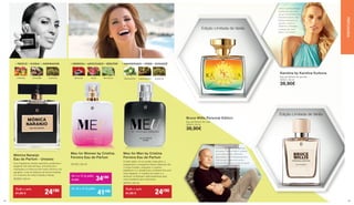 Todo o mês
41,90 € 	 24€90
Mónica Naranjo
Eau de Parfum - Unisexo
Uma fragrância unisexo sedutora, poderosa e
elegante. Na nota de topo, encontra-se a
inspiração e a frescura dos frutos cítricos e do
gengibre, onde se destaca de forma imediata
um conjunto de notas frutadas e florais.
30350 | 50 ml
CITRINOS GENGIBRE ALMÍSCAR
•FRESCO•FLORAL•INSPIRADOR
Meu for Women by Cristina
Ferreira Eau de Parfum
30120 | 50 ml
Meu for Men by Cristina 	
Ferreira Eau de Parfum
O best-seller LR na versão masculina: a
bergamota e a tangerina fresca oferecem-lhe
o toque frutado, enquanto o coentro
balsâmico e o cardamomo conferem-lhe uma
nota elegante. A madeira de cedro e o
almíscar contribuem adicionalmente para
uma irresistível aura masculina.
30315 | 50 ml
Todo o mês
41,90 € 	 24€90
BENJOIM ROSA PATCHOULI
•ORIENTAL•ADOCICADO•SEDUTOR •AMADEIRADO•VERDE•ELEGANTE
BERGAMOTA CARDAMOMO ALMÍSCAR
Edição Limitada de Verão
Karolina by Karolina Kurkova
Eau de Parfum for women
30041 | 50 ml
39,90€
Edição Limitada de Verão
Sinta na pele a energia
revitalizante dos raios
de sol com Karolina by
Karolina Kurkova. Este
perfume desperta os
sentidos, inspira e
dissemina vitalidade
e alegria de viver!
Deixe o sol entrar!
Bruce Willis Personal Edition
Eau de Parfum for man
30043 | 50 ml
39,90€
A variante de verão do seu perfume
de sucesso “Personal Edition“ pulveriza
o puro estilo de vida californiano:
descontraído, cool, ilimitadamente livre.
Com toranja, manjericão e pinho -
como um dia de verão despreocupado
em Los Angeles.
De 1 a 15 de julho
41,90€ 	34€90
De 16 a 31 de julho
41€90
PERFUMARIAPERFUMARIA
4544
 