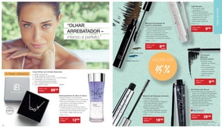 10002-4 Dark Brown
10002-1AbsoluteBlack
10002-5 Night Blue
“OLHAR
ARREBATADOR –
intenso e perfeito.”
Colar Infinity com Cristais Swarovski
•	 Design exclusivo LR
•	 Design elegante de duas voltas
•	 Comprimento do Colar: 50 cm 	(+ 5 cm Extensão)
•	 Composição: Aço Inoxidável fino 	
	 com cristais Swarovski embutidos
•	 Com o elegante símbolo do Infinito
•	 Inclui caixa de oferta. 69029
Todo o mês
79,90 € 69€90
Desmaquilhante de olhos bi-fásico
• Sistema bifásico: Componentes 	
benéficos misturam-se com o removedor
• Remove maquilhagem à prova de água 	
sem esforço e sem deixar resíduos
• Não deixa película oleosa
• Substâncias ativas benéficas nutrem
a zona sensível e seca à volta dos olhos
• Adequado para portadoras de lentes
de contacto. Agitar antes de usar
11190 | 125 ml
Todo o mês
17,90 € 12€90
Máscara de pestanas de
volume e movimento
• Proporciona um volume extraordinário
e pestanas delicadamente separadas
• A escova ligeiramente curva
espalha as pestanas e imprime- 	
lhes um movimento fabuloso
• Apropriado para olhos sensíveis
e para quem usa lentes de contacto
10002-... | 10 ml
Todo o mês
15,00 € 9€90
Lash Booster
• Para aplicar antes
de qualquer rímel
• Efeito máscara intenso
e volume de pestanas incrível
• As fibras finas na textura
branca fazem as suas
pestanas parecerem
mais longas e definidas
11125 | 9 ml
Todo o mês
17,90 € 9€90
LR Colours
Máscara
Extreme Volume
• Pestanas cheias,
	 intensas com máximo 	
	 efeito volume
• Uma combinação de
	 ceras selecionadas
	 mantém as pestanas
	 macias e sedosas
10386 | 11 ml
Todo o mês
15,00 € 9€90
Máscara de Pestanas Fantastic
• Pestanas 3-D geniais
e de um negro intenso
• Textura de tripla película inteligente: 	
com cada aplicação, mais cor,
mais volume, mais definição
• Escova com estrutura especial:
Fibras ondula das para
um resultado perfeito até às pontas
• Para um “efeito pestanas postiças”.
11188 | 10 ml
Todo o mês
26,90 € 19€90
Activating Lash Serum
• Sérum de pestanas compatível com
a pele, com complexo de substâncias
ativas estimulantes do crescimento
• Aumenta visivelmente o comprimento
e a espessura das pestanas*
• Pestanas até 35% mais longas
apenas após 6 semanas**
• Redução da perda de pestanas
e máxima espessura ciliar
11127 | 5,5 ml
Todo o mês
42,50 € 29€50
* Comprimento máximo das pestanas medido
após 6 semanas: pestanas até 35 % mais longas.
** Estudo científico realizado pelo
Instituto Dermatest. Participantes: 20 mulheres.
POUPE ATÉ
45 %ÚLTIMAS UNIDADES
VISUALDEVERÃO
CADA
2726
 