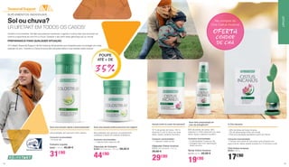 SeasonalSupport
SUPLEMENTOS INDIVIDUAIS
Outubro é inconstante. Há dias que parecem pertencer a agosto e outros dias que susurram ao
inverno a aproximar-se com frio e chuva. Garanta o seu bem-estar geral faça sol ou chuva!
LR Lifetakt Seasonal Support dá-lhe todas as ferramentas que necessita para se proteger em cada
estação do ano. Colostro e Cistus Incanus são soluções feitas à sua medida neste outono!
PREPARADO/A PARA QUALQUER SITUAÇÃO
Sol ou chuva?
LR LIFETAKT EM TODOS OS CASOS!
Quer uma solução prática para levar em viagem?
Alta qualidade, sem gordura, processamento
cuidadoso e isento de resíduos antibióticos
Consumo recomendado:
– 1 cápsula duas vezes por dia
Cápsulas de Colostro
80360 | 60 cápsulas / 30,9 g | 56,50 €
44€90
Quer uma solução rápida e descomplicada?
Alta qualidade, sem gordura e sem caseína
Consumo recomendado:
– 8 ml por dia
Colostro Líquido
80361 | 125 ml | 45,90 €
31€90
Aposta muito no poder da natureza?
72 % de extrato de Cistus. 100 %
Vitamina C e 20 % Zinco por dose
diária. Ajuda o sistema imunitário
Consumo recomendado:
– 1 cápsula 2 vezes ao dia
Cápsulas Cistus Incanus
80325 | 60 cápsulas / 33,5 g
39,90 €
29€90
Quer estar preparado(a) em
caso de emergência?
86% de extrato de Cistus. 38%
Vitamina C e 42% Vitamina E por dose
diária. Ajuda o sistema imunitário
Consumo recomendado:
– 3 vaporizações 3 vezes ao dia
– Dosagem leve com vaporização
direta na boca
Spray Cistus Incanus
80326 | 30 ml | 22,50 €
19€90
O Chá relaxante
– 95% de folhas de Cistus Incanus
– 5% de refrescantes folhas de hortelã
– Para uma sensação agradável a partir do interior
Consumo recomendado:
– Colocar uma colher de chá cheia numa chávena com
água a ferver, deixar tapado durante 8 a 10 minutos e coar.
Chá Cistus Incanus
80404 | 250 g
17€90
21 3
Na compra do
Chá Cistus Incanus
OFERTA
COADOR
DE CHÁ
POUPE
ATÉ + DE
35%
LIFETAKT
1918
 