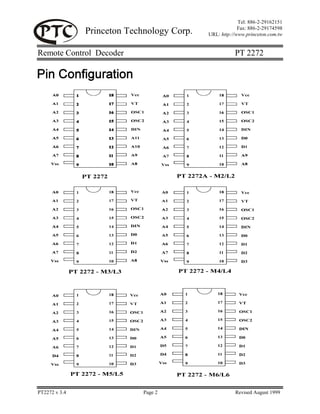 Electrónica: PT2272 Decodificador de control remoto (Datasheet) | PDF