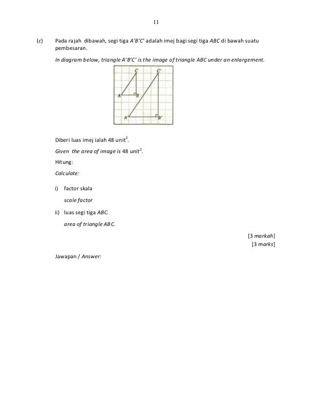 Contoh Instrumen/Item Pentaksiran Tingkatan 3 Matematik