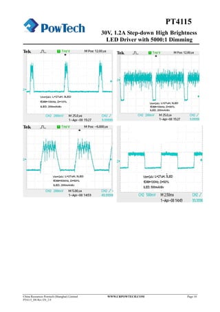 30V, 1.2A Step-down High Brightness
LED Driver with 5000:1 Dimming
China Resources Powtech (Shanghai) Limited WWW.CRPOWTECH.COM Page 10
PT4115_DS Rev EN_2.9
PT4115
 
