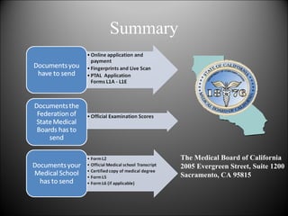 Summary The Medical Board of California 2005 Evergreen Street, Suite 1200 Sacramento, CA 95815 