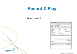 Record & Play

Does it work?




                © 2010 Cognifide Limited. In commercial confidence only.
 