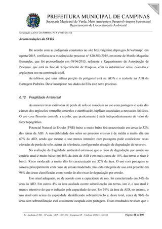PREFEITURA MUNICIPAL DE CAMPINAS
Secretaria Municipal do Verde, Meio Ambiente e Desenvolvimento Sustentável
Departamento d...
