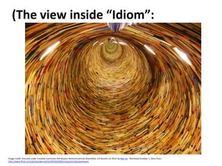 (The view inside “Idiom”:Image credit: licensed under Creative Commons Attribution-NonCommercial-ShareAlike2.0 Generic on flickr by Mar.tin.  Retrieved October 1, 2011 from: http://www.flickr.com/photos/dermartin/2955625983/sizes/o/in/photostream/