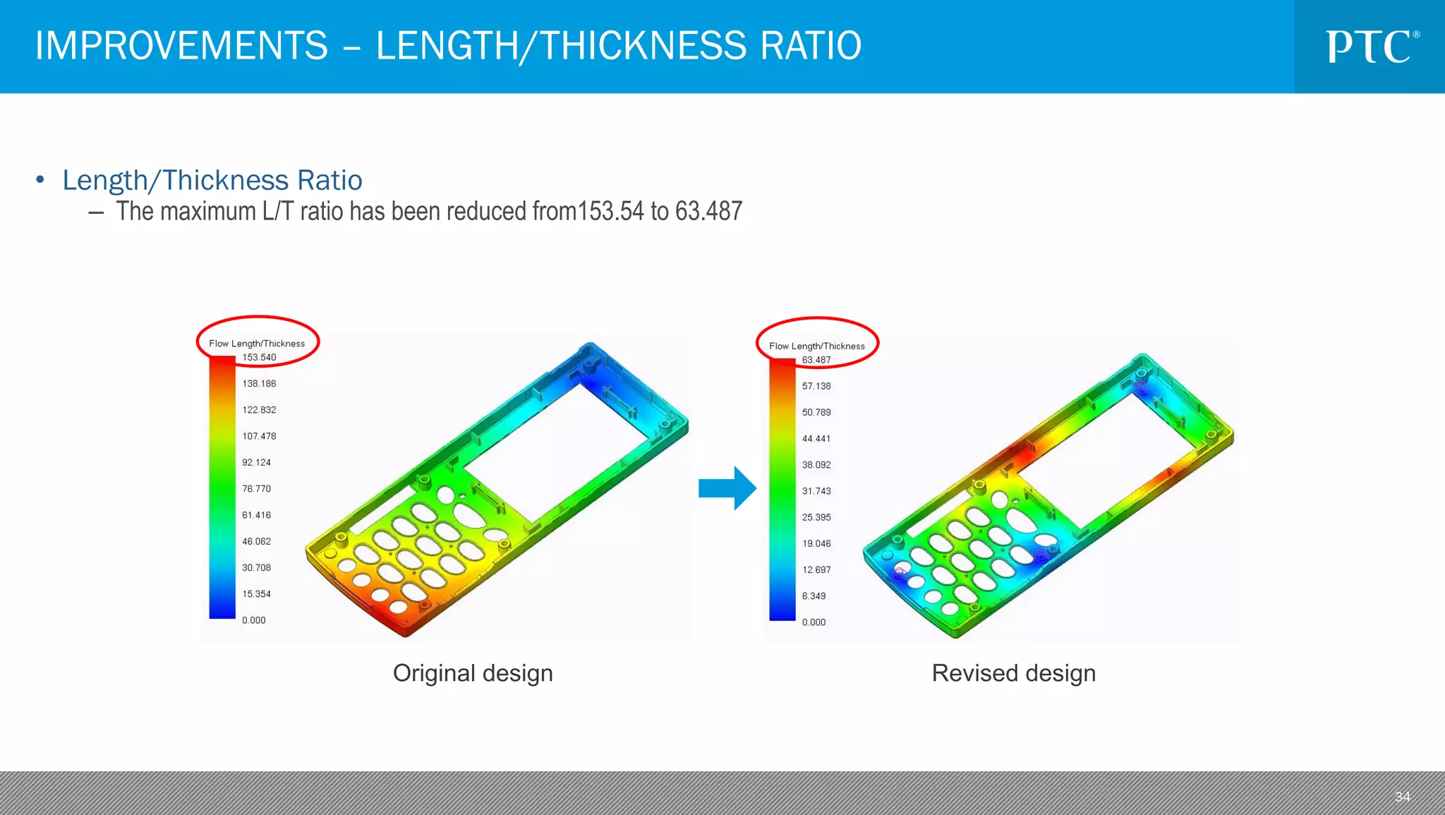 34
• Length/Thickness Ratio
– The maximum L/T ratio has been reduced from153.54 to 63.487
IMPROVEMENTS – LENGTH/THICKNESS RATIO
Original design Revised design
 