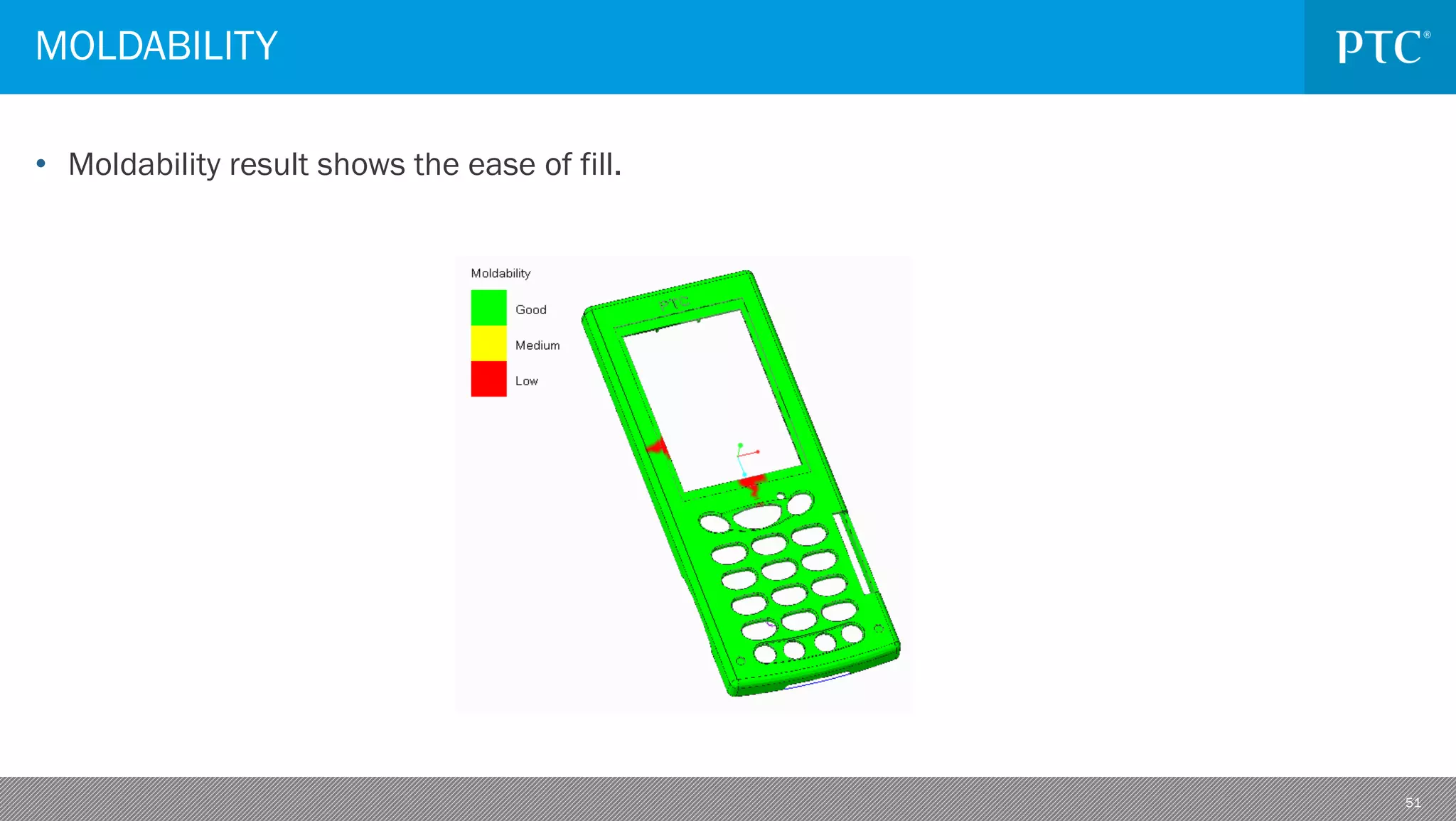 51
• Moldability result shows the ease of fill.
MOLDABILITY
 