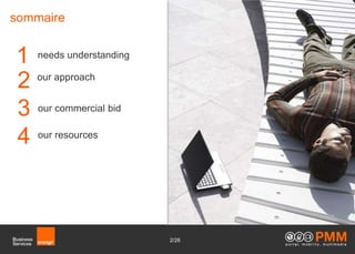 sommaire


1 needs understanding
2 our approach


3 our commercial bid
4 our resources



                        2/26
 