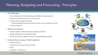 Planning, Budgeting and Forecasting - Principles
•

Our Philosophy
•

Fund top line growth while maintaining profitability...