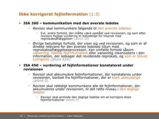 100 | Påtegninger, protokol og kommunikation | Jesper Seehausen
Ikke korrigeret fejlinformation (1:3)
• ISA 260 – kommunik...