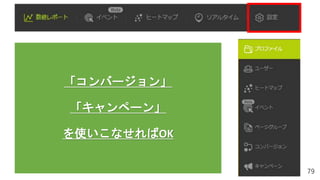 79
「コンバージョン」
「キャンペーン」
を使いこなせればOK
 