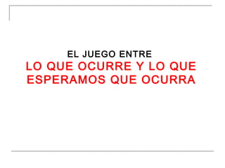 EL JUEGO ENTRE
LO QUE OCURRE Y LO QUE
ESPERAMOS QUE OCURRA
 