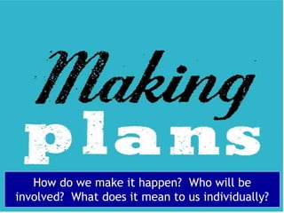 www.pthr.co.uk @PerryTimms +PerryTimms
How do we make it happen? Who will be
involved? What does it mean to us individuall...