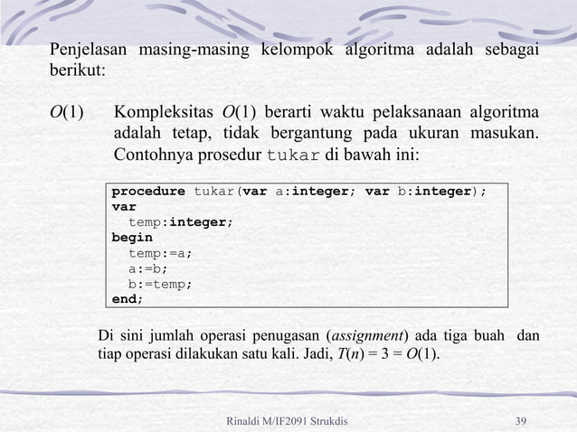 Bahan Kuliah Analisis Algoritma Materi Kompleksitas Algoritma | PPT