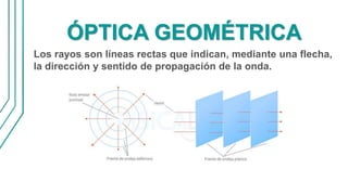 ÓPTICA GEOMÉTRICA
Los rayos son líneas rectas que indican, mediante una flecha,
la dirección y sentido de propagación de la onda.
 