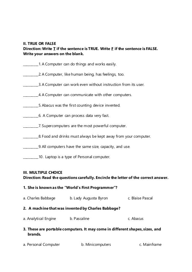 true or false test template