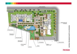 Fitness externo
Play ground
(0 a 5 anos)
Praça das babás
Play ground
(5 a 10 anos)
Piscina adulto
e infantil Quadra
Churrasqueira
Praça central com
pergolados
Acesso pedestres
Pet care
Acesso veículos
Lareira
externa / deck
MATERIALPRELIMINARSUJEITOAALTERAÇÕES
 