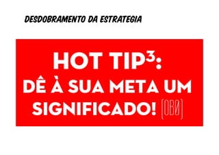 Desdobramento da estrategia



   Hot tip   3:
        Objetivos
       Indicadores
Dê À sua meta um
          metas
 significado! (OB0)
 